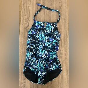 Speedo Women's Abstract One Piece Swimsuit - Blue and Black